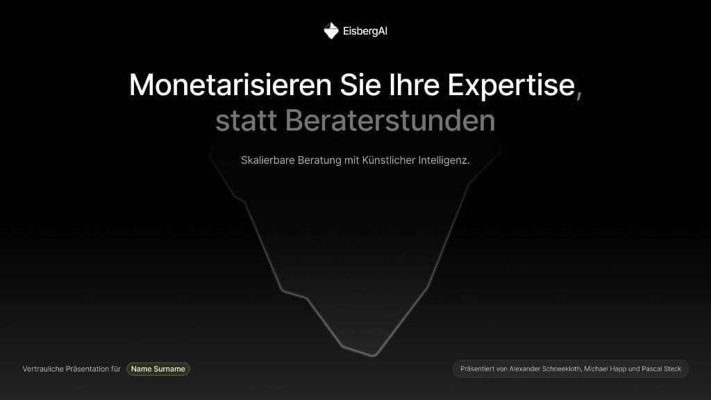 Eisberg AI title slide for scalable consulting presentation